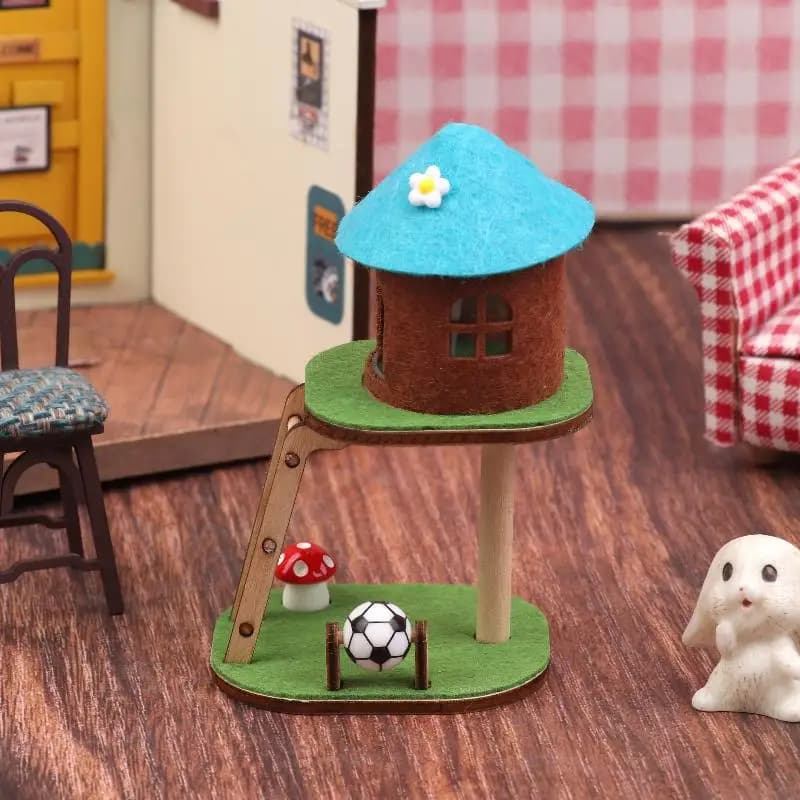 Simpatica mini casa delle bambole con struttura da arrampicata per gatti, modello di torre per gatti, casa delle bambole, mobili per soggiorno, decorazione, accessori per micro scene