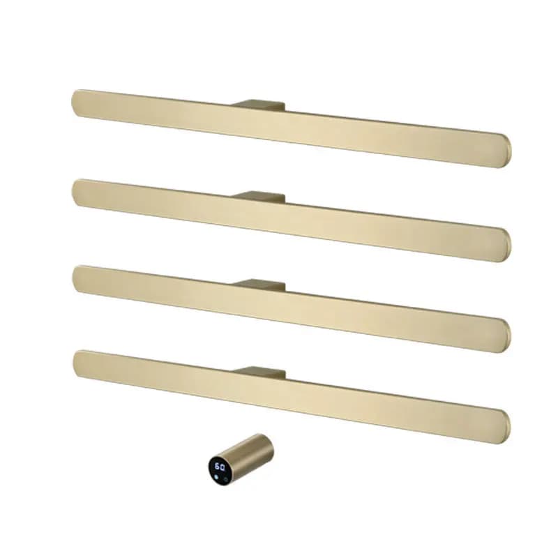 Minimalist Brushed Gold 4 Bars Heated Towel Rail Smart Temperature Timer Control Wall Mounted Stainless Steel Bathroom Electric