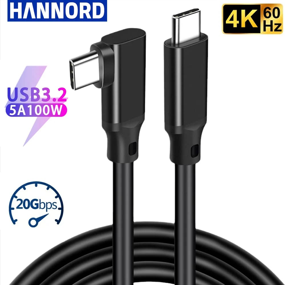 Hannord USB C 3.2 Gen 2 Tipo C a USB C Cavo 20 Gbps Cavo di collegamento VR 5A 100 W PD Cavo di ricarica rapida per MacBook PC portatile