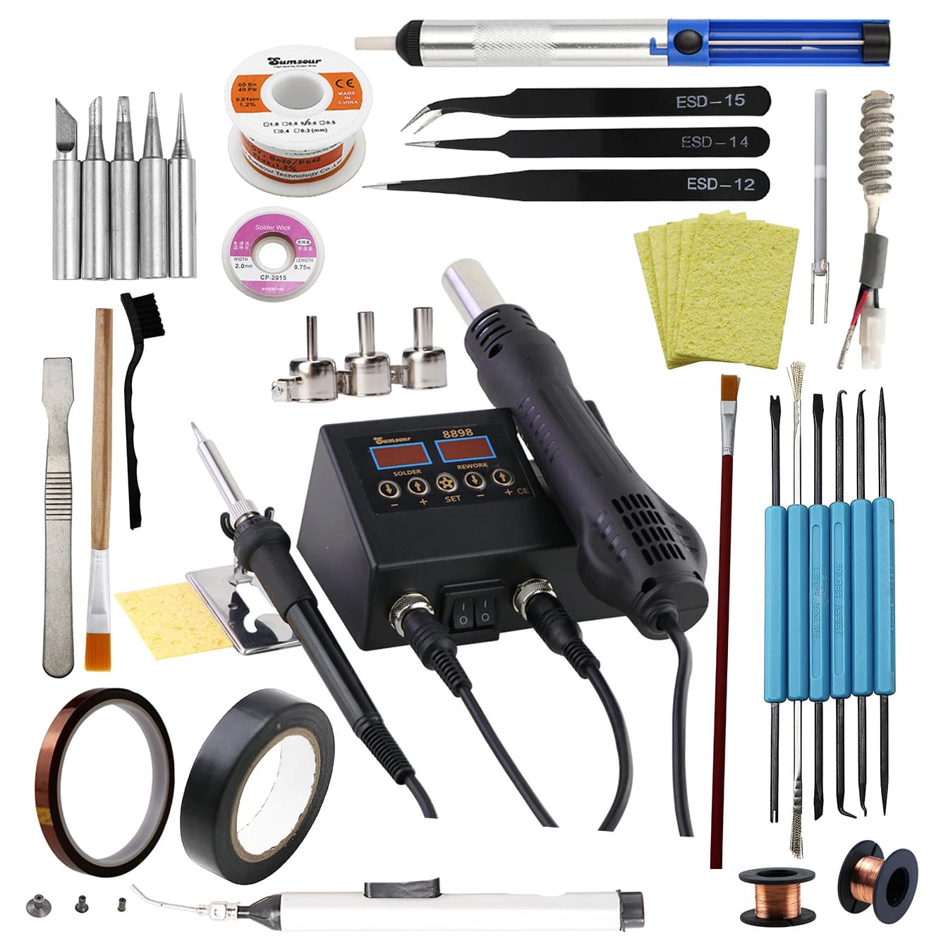 8898 2 In 1 Soldering Station Digital Display Hot Air Heat Gun Solder Iron For PCB IC Welding Rework Repair Tools Kit