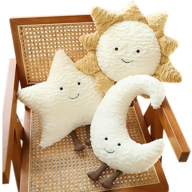 Hot Smile Moon Star Sun Cloud Plush Pillow Stuffed Soft Cartoon Weather Sofa Decor Toy Cushion for Kids Bedroom Office