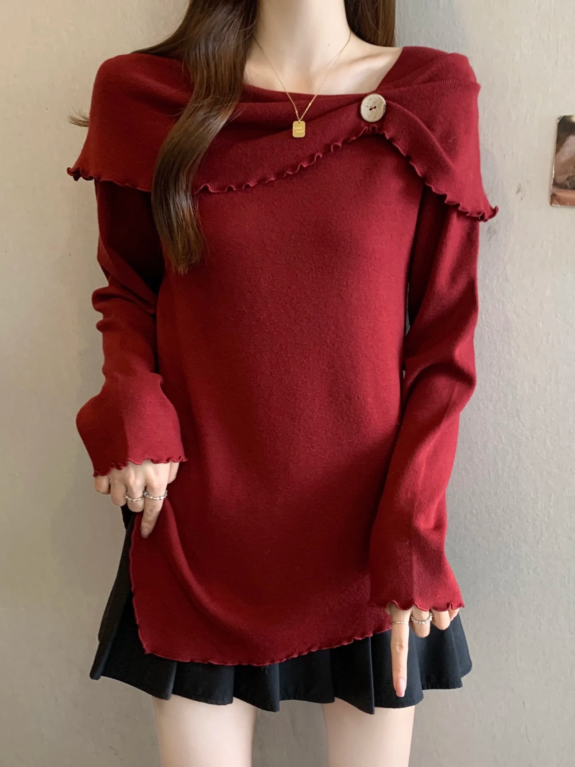 Top in maglia a manica lunga monospalla irregolare taglie forti da donna, autunno inverno, modellante e che nasconde le imperfezioni, maglia base a manica lunga