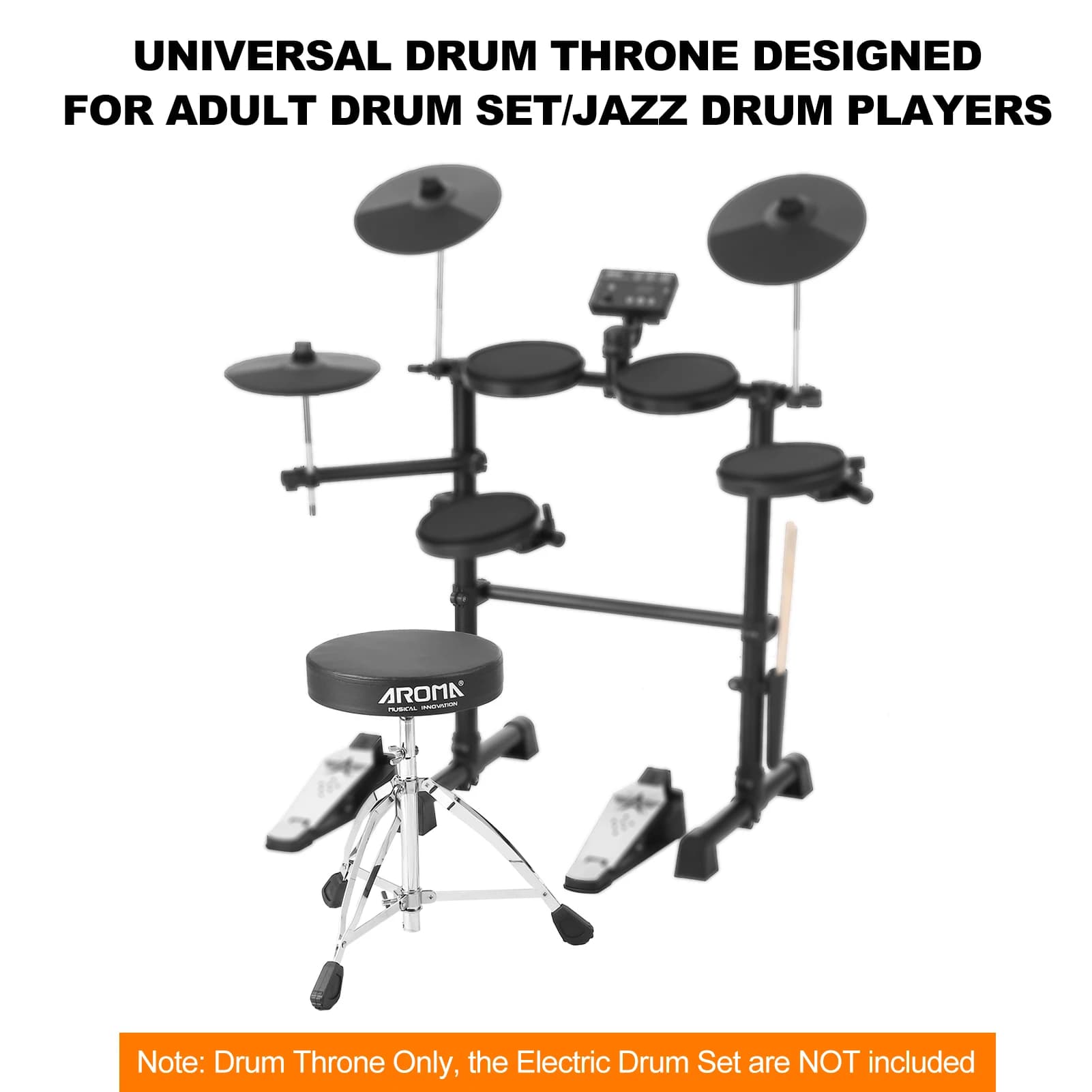 AROMA Universal Drum Throne Round imbottito Drum Seat sgabello gambe in acciaio inossidabile a doppio rinforzo antiscivolo 5 livelli altezza regolabile