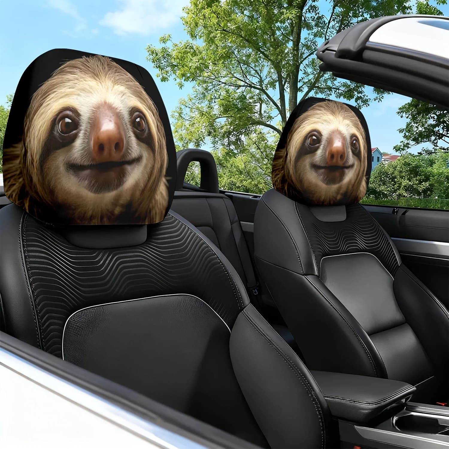 2pcs Cute Sloth Themed Printed Car Seat Cushion And Headrest Covers - Featuring an Adorable Design - Universal Fit, Easy to In
