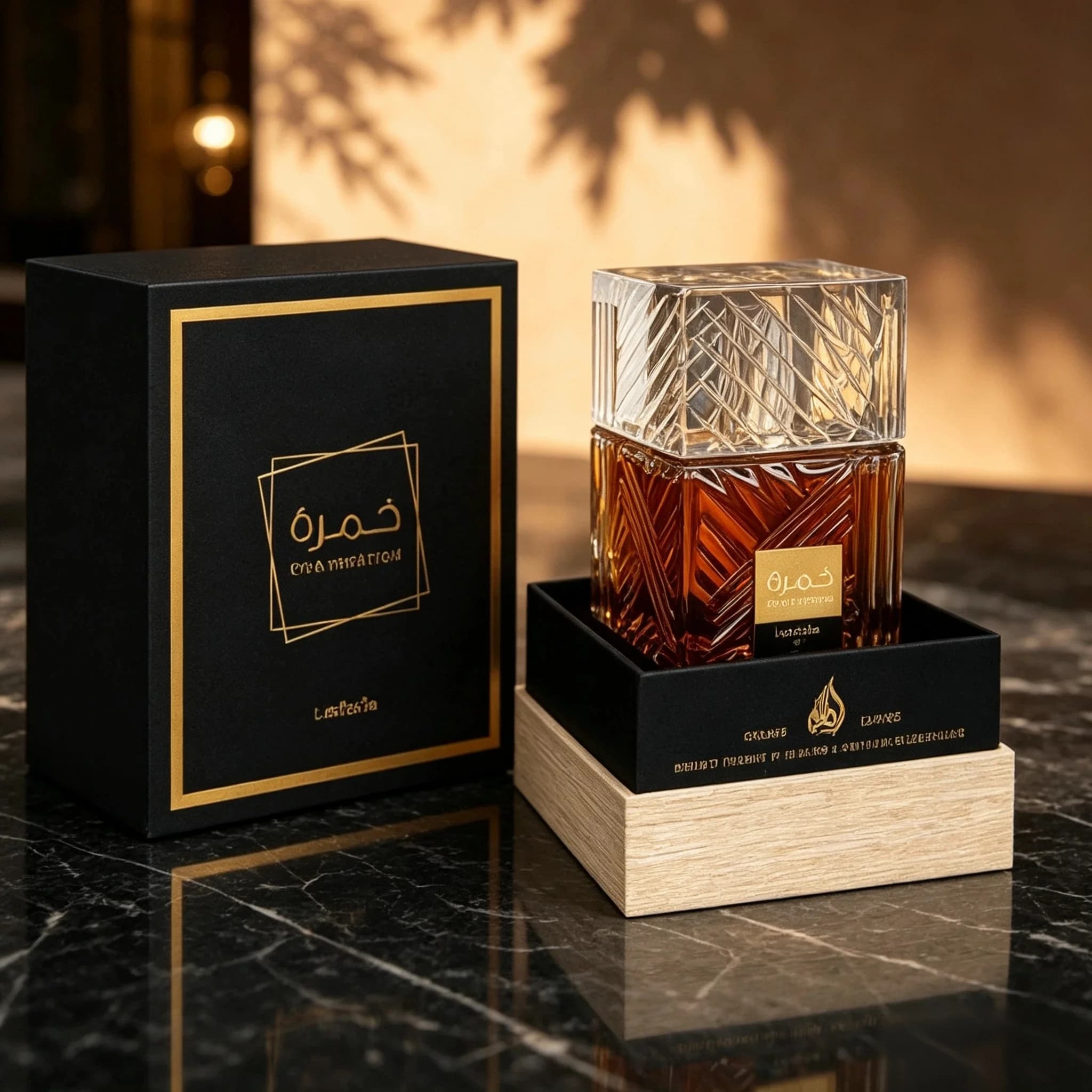 Lattafa Khamrah Amber Wood EDP 100ml. Aromatic Style: Oriental Gourmet Woody Fragrance. Long-lasting and Diffusing Scent. Applicable Scenarios: Nighttime, Dinner Parties, Dates, Gatherings; Also Suitable for Formal Business Occasions.
