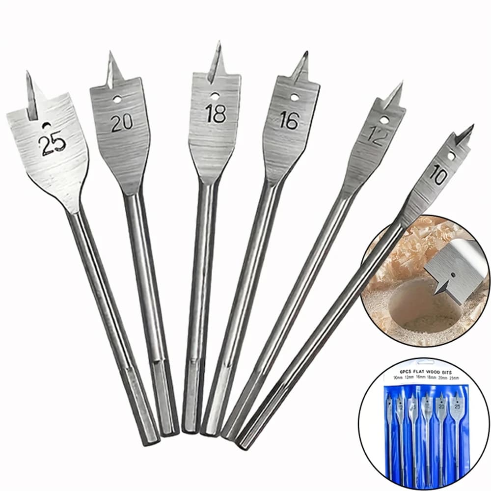 6 pz/set, punta da trapano a forcella, 10mm ~ 25mm, punta da trapano piatta a tre punte, codolo esagonale, strumento di perforazione per la lavorazione del legno fai da te, apri foro per tavola di legno