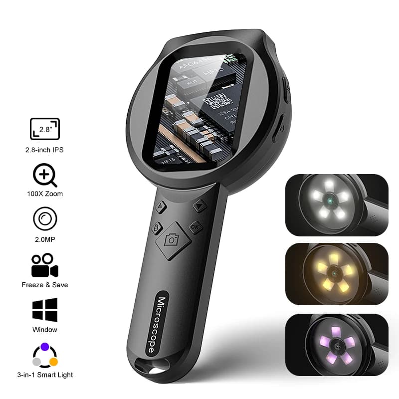 IPS 2.8'' HD 1080P 100X Digital Enlargement Lens, Portable Microscope for Electronic Repair and Jewelry Inspection