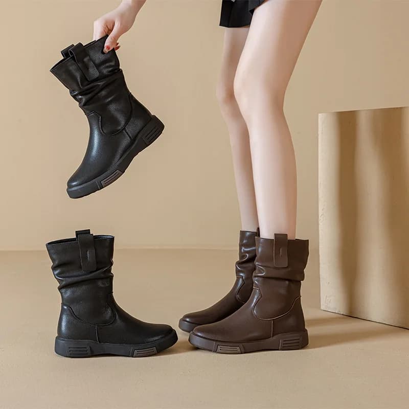 Stivali da donna in pelle di vacchetta autunno inverno Stivali da neve da donna caldi per esterni Stivali da cavaliere