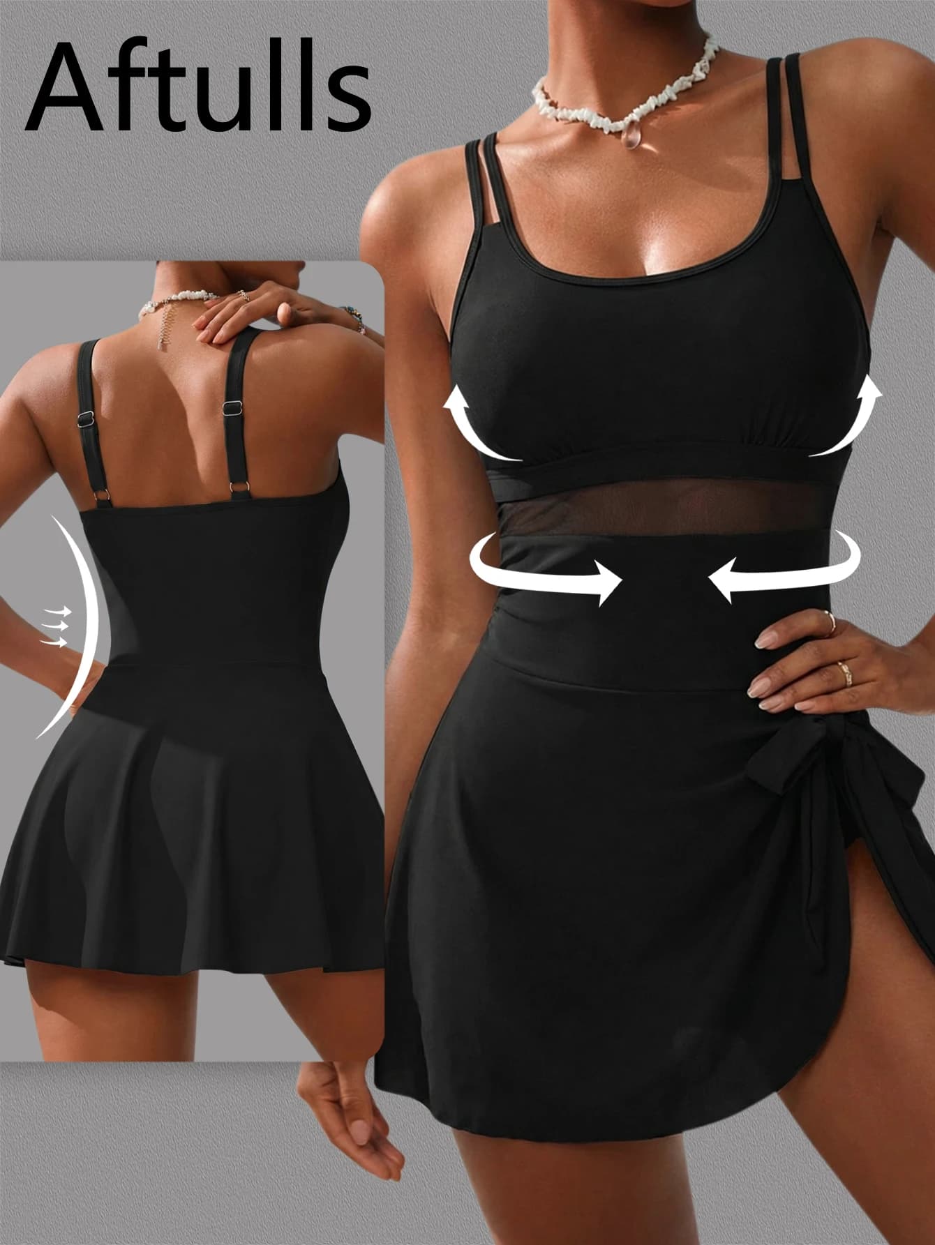 Black Women's One-piece Swimsuit Sexy Backless Swimsuit Mesh Splicing Semi-see-through Bodysuit Summer Swimming Beach Wear