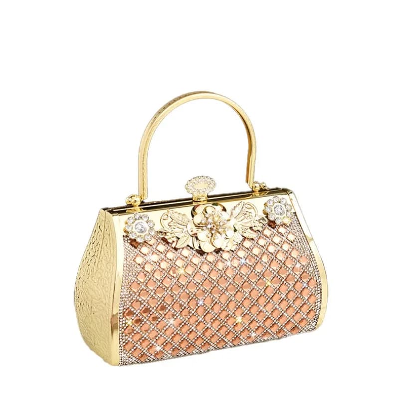 Borsa da sera in acrilico dorato da donna con montatura a diamante, strass glitterati, scatola rigida, borsa da banchetto, borsa da sera, pochette da ballo