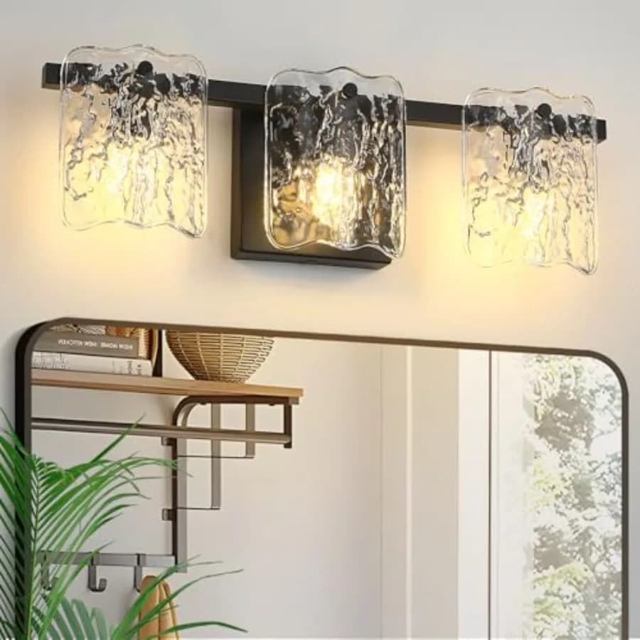 Lampada da Parete per Bagno Moderna con Vetro Trasparente, Applicazione da Parete Sopra lo Specchio per Bagno e Toilette OSMM002BK
