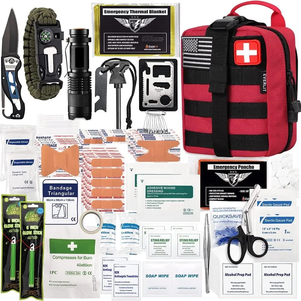Kit di Pronto Soccorso da 250 Pezzi con Tasca Molle per Campeggio, Escursionismo, Caccia e Situazioni di Emergenza