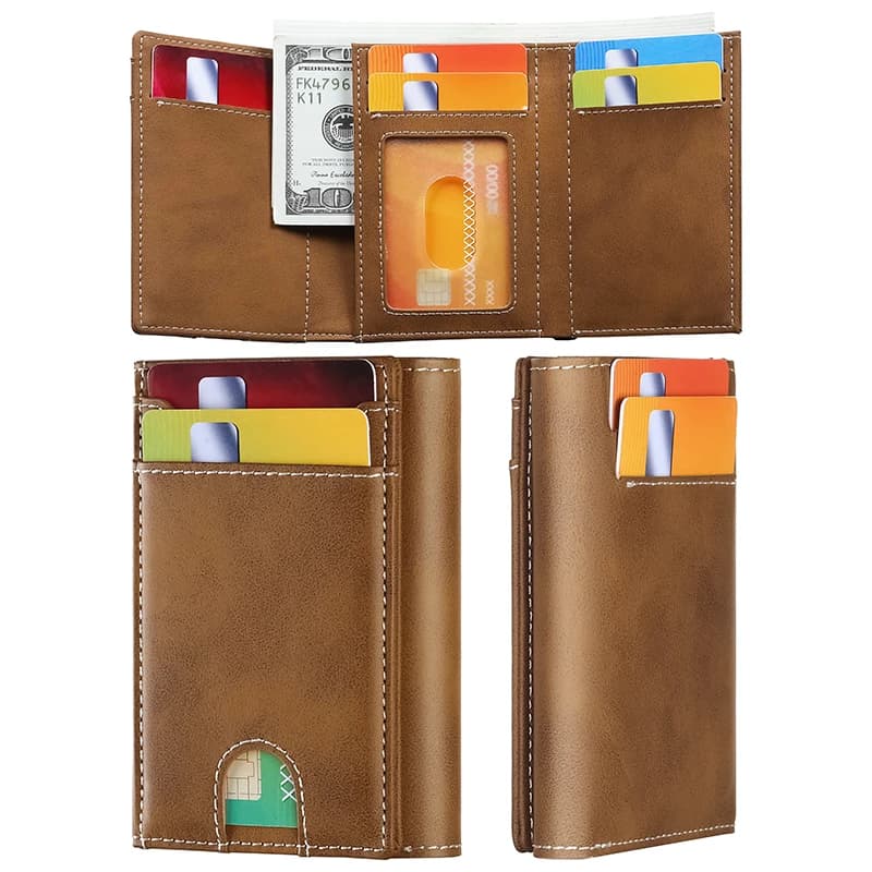 RFID Men’s Tri-fold Wallet, Multi-compartment Wallet with 2 Transparent Windows, Large Capacity RFID-Blocking Credit Card Compar