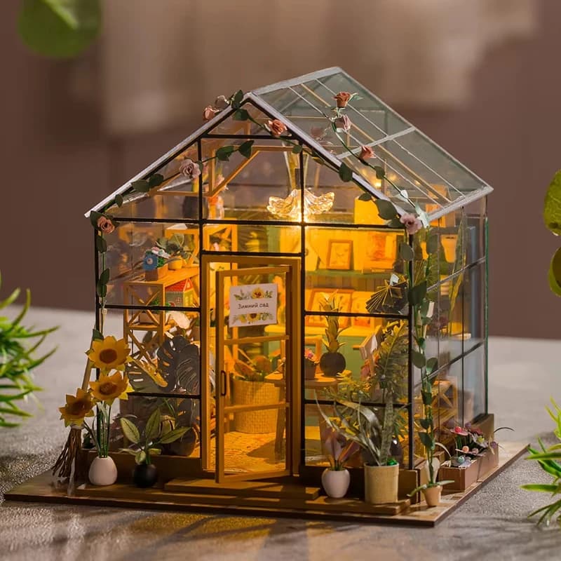 Kit di costruzione di puzzle 3D in miniatura per casa delle bambole con fiori fai-da-te, modello di mobili in legno fatti a mano, decorazione per la camera da letto di casa, regalo per adulti