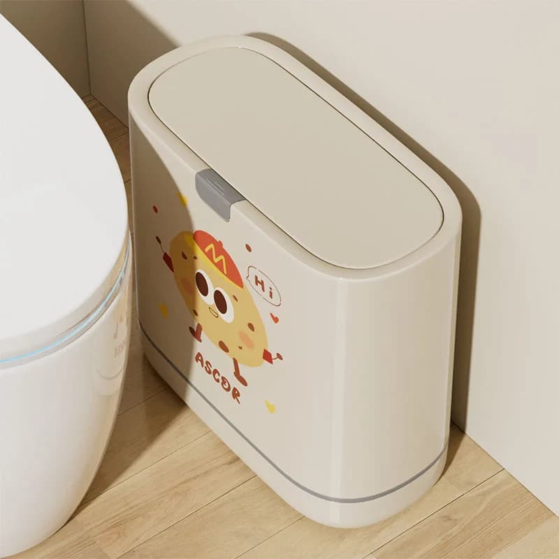 Slim Trash Can with Lid, Bathroom Kitchen Narrow Garbage Bin, Waterproof, Odor-Proof, with Inner Bucket