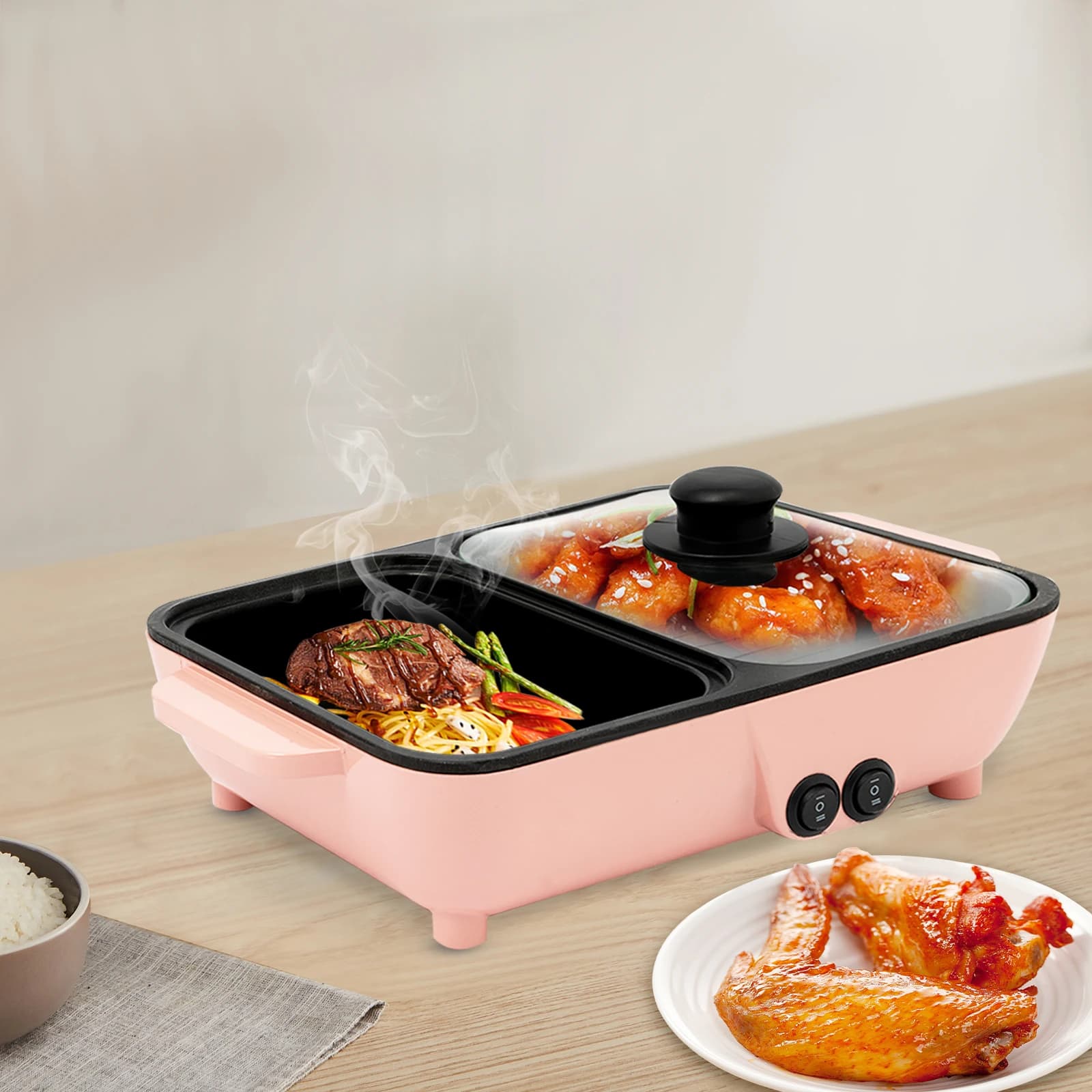NEW Mini Multifunction Electric Pot 2 in 1 for Hot Pot and Fryer with Grid, Non-stick, for Internal and External Use