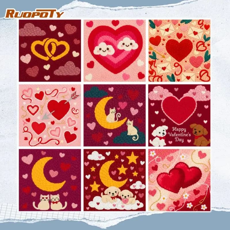 RUOPOTY Framed Cat Couple Punch Needle Interior Hobby Kits Animal Diy Punch Needle Kit Wall Decor Adult Hobbies