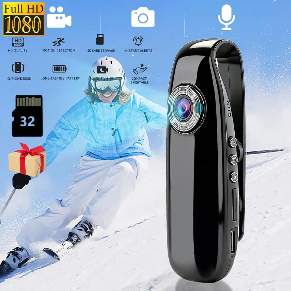 Outdoor Action Cam with Clip Infrared Night Vision Miniature Camcorder Portable Small Digital Video Camera for Home/Outdoor