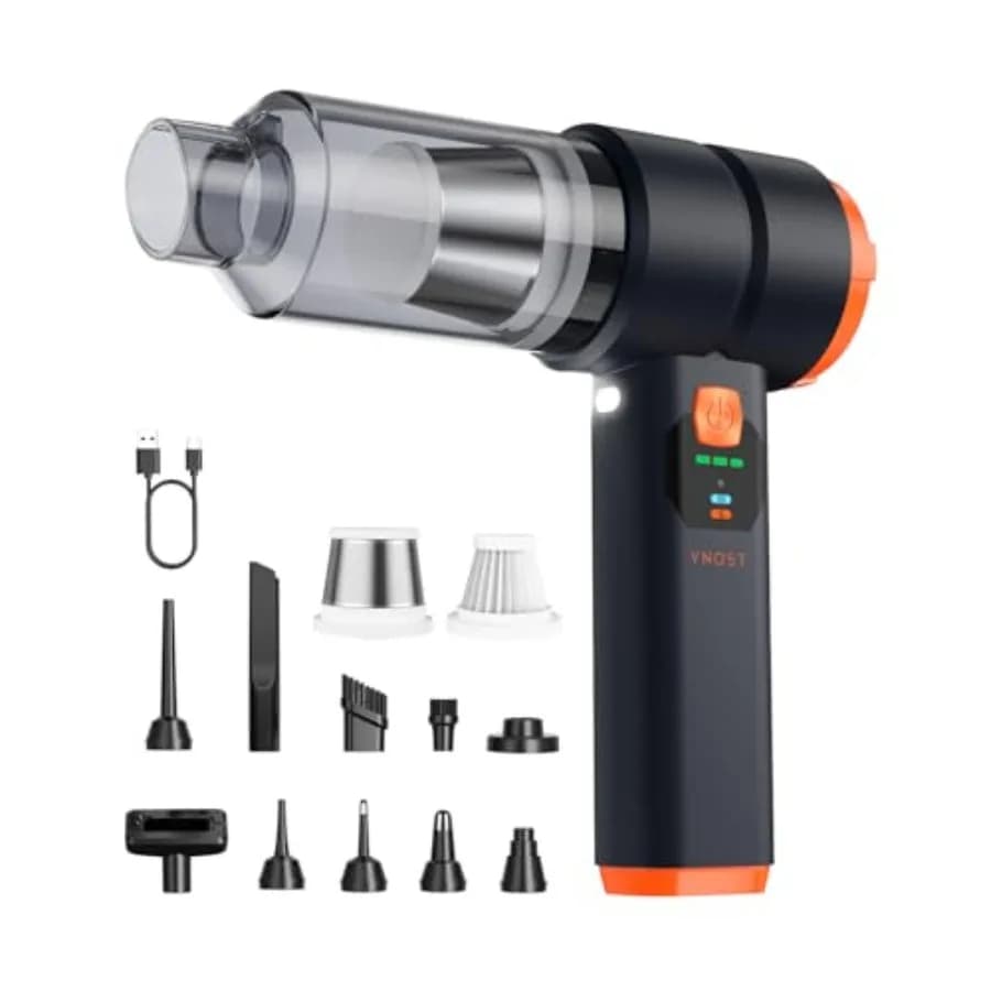 Aspirapolvere portatile senza fili per auto, aspirapolvere portatile senza fili 4 in 1 con aspirazione da 30.000 Pa, 130.000 giri/min, batteria da 6.800 mAh, 10 ugelli