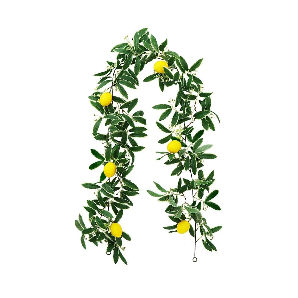 Ghirlanda di Limoni Artificiali Primaverili in Eucalipto, Effetto Realistico, Fatta a Mano, Pianta Verde Finta con Frutti