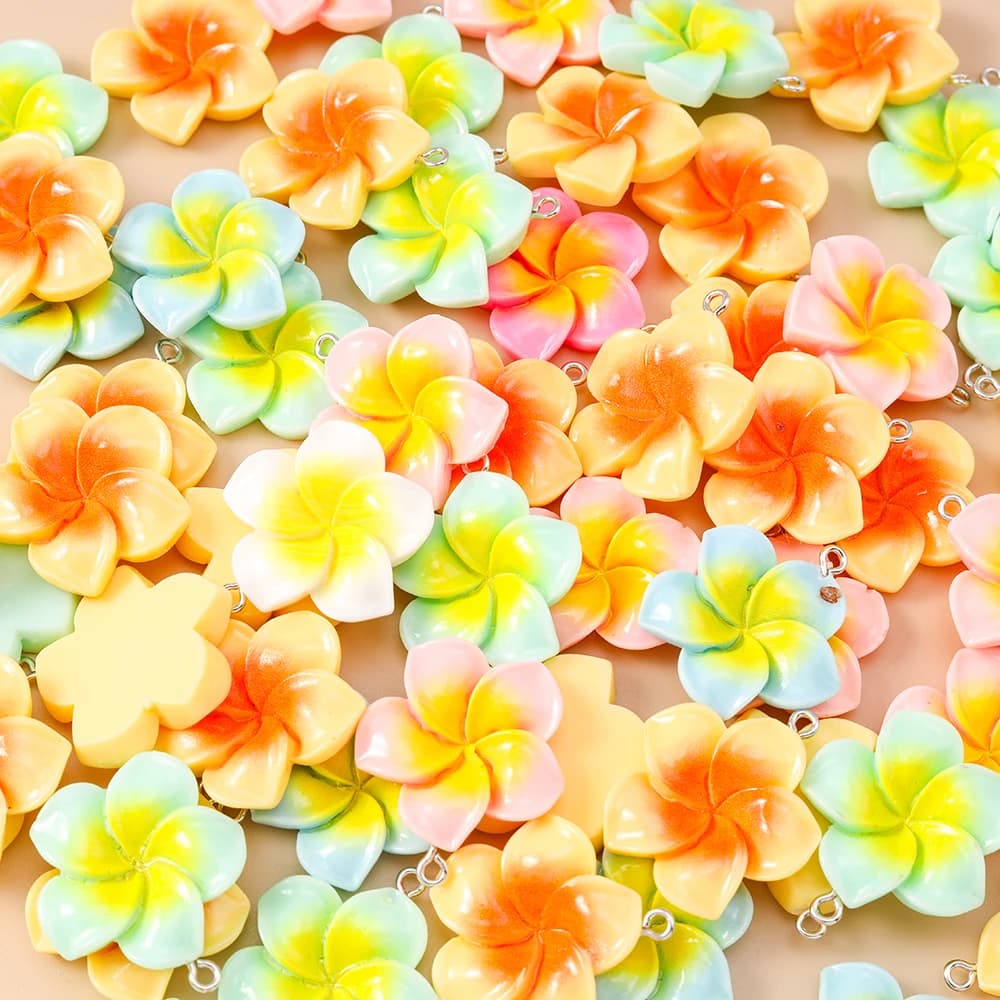 Leslie 10Pcs Cute Resin Hawaiian Flower Charms DIY Hibiscus Flower Charms of Earring Keychain Bracelet Jewelry Necklace Pendants