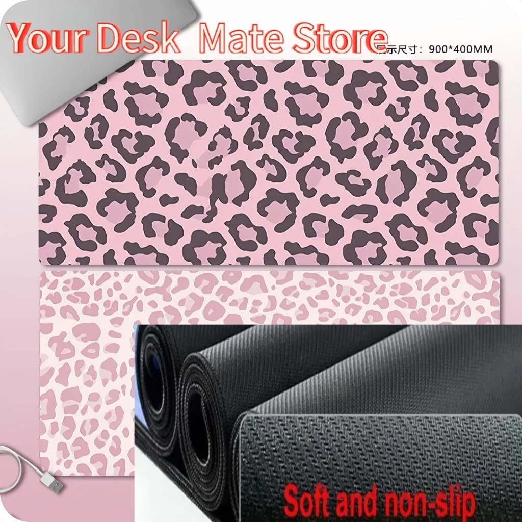 Tappetino per mouse con stampa leopardata rosa Stampa HD Tappetino per mouse impermeabile con cuciture grandi Tappetino per mouse da gioco antiscivolo