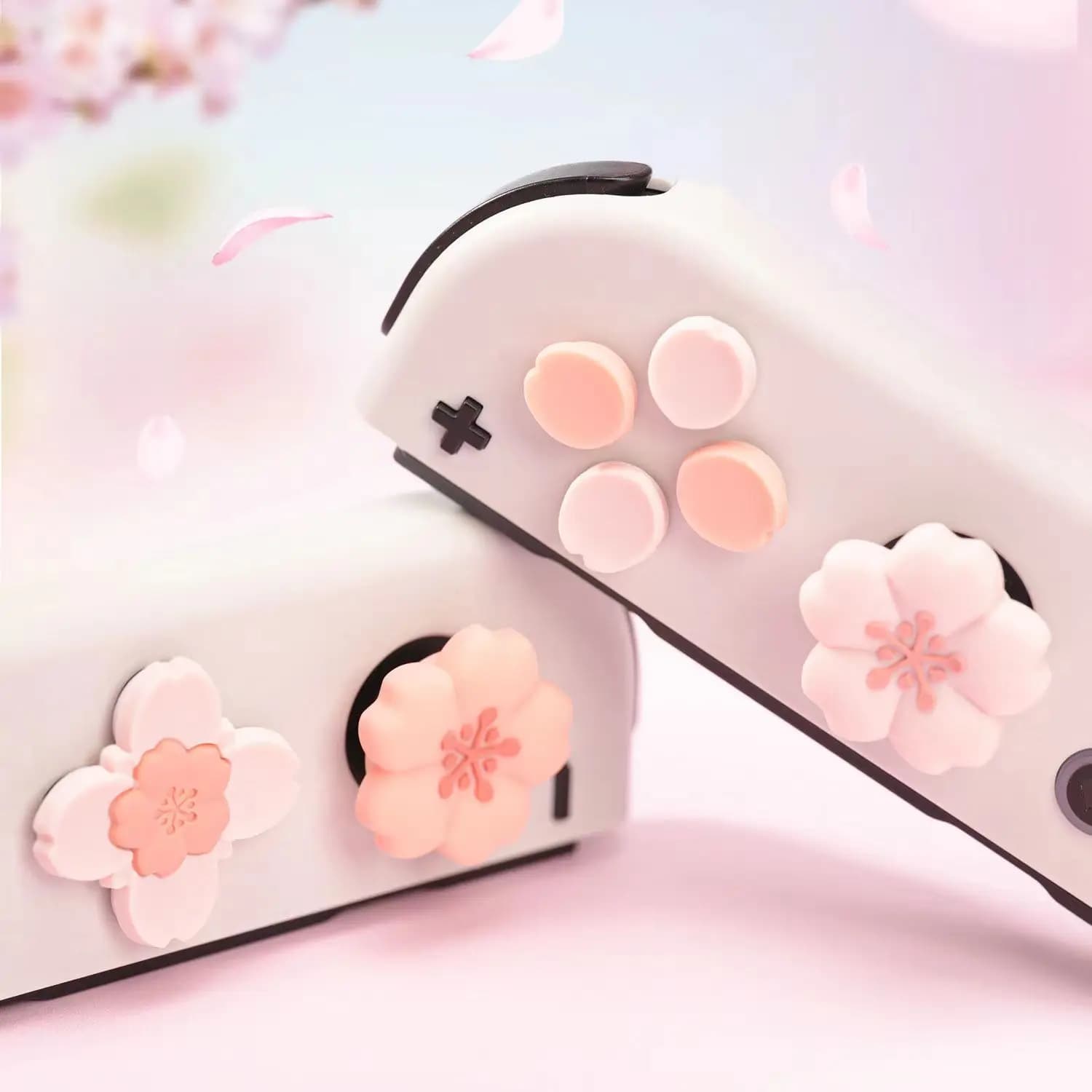 Rosa Sakura Silicone Morbido D-pad Pulsante Croce ABXY Chiave Adesivo Custodia in Pelle per Interruttore 2/NS Oled Joy-con Thumb Stick Grip Cap Cover