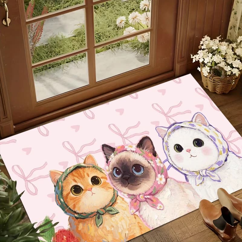 Colorful Cartoon Cats Cartoon Carpet, Welcome Zerbino Waterproof, Bedroom Mat, Living Room, Bathroom, Kitchen