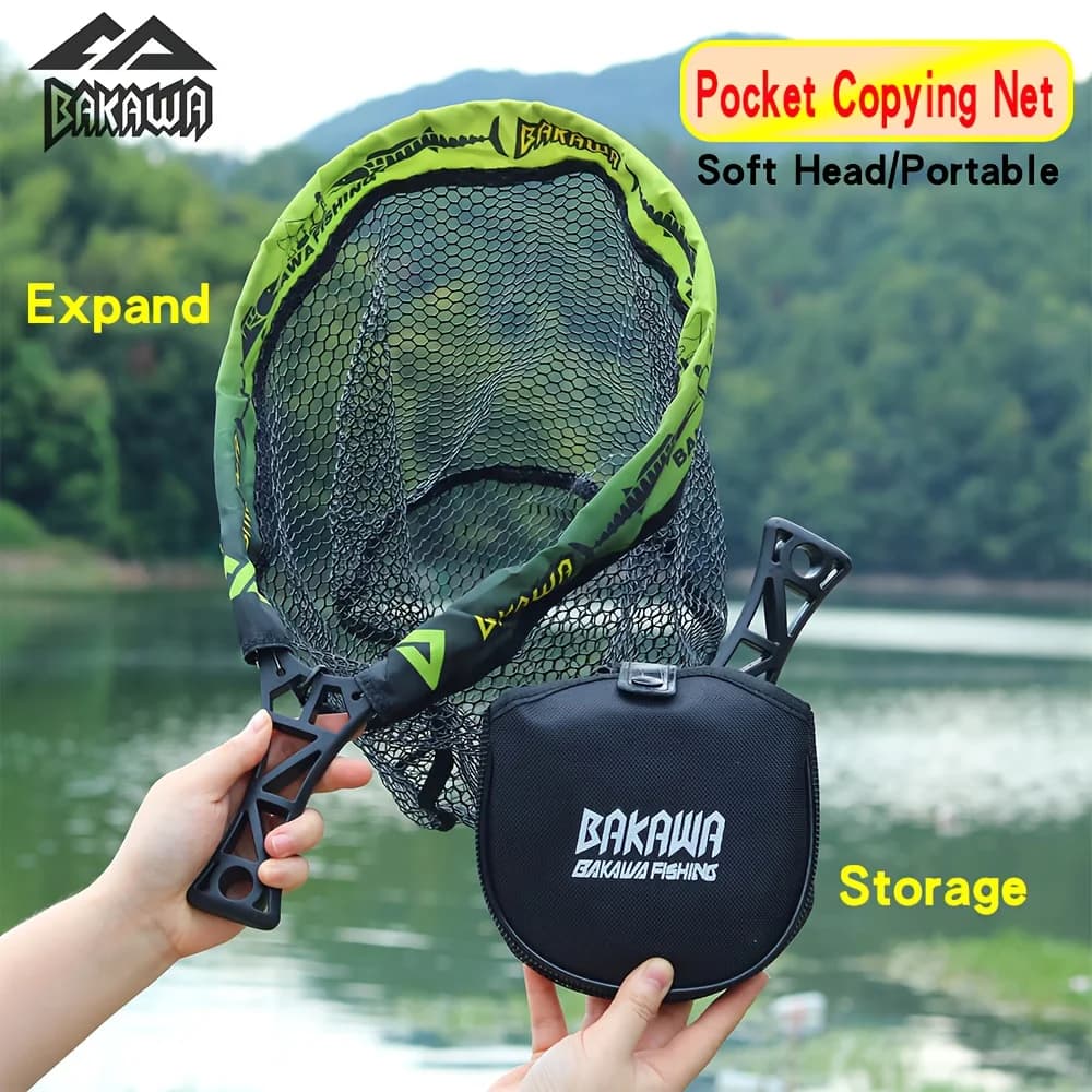 BAKAWA Rete da pesca pieghevole Rete da pesca con manico corto per flussi Rete da pesca portatile quadrata Rete da pesca Accessorio di grande capacità