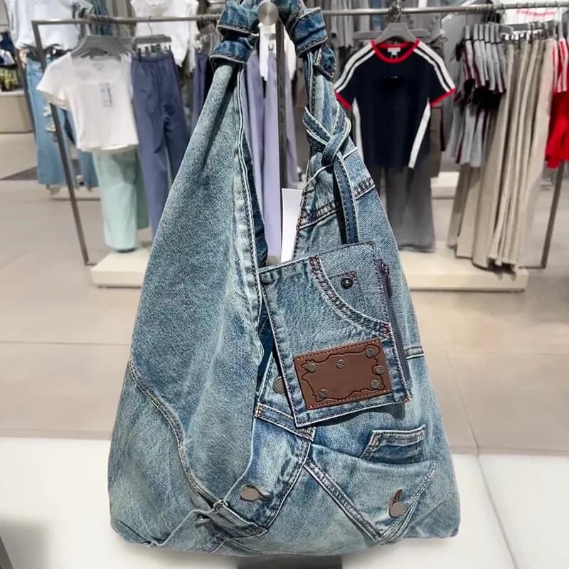 Fashion Washed Denim Women's Bags Y2K Chian Shoulder Bags for Women Simple Large Capacity Women's Students Large Totes Bolsas