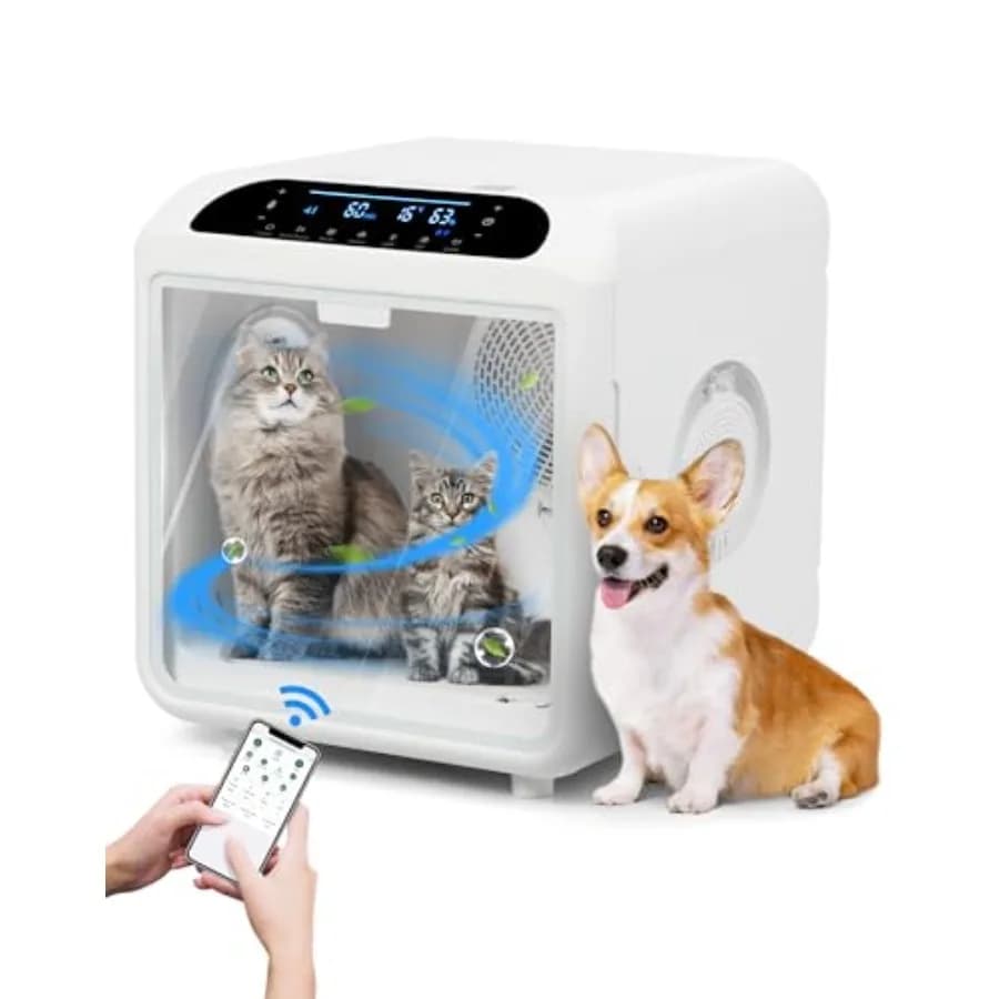 72L Home Animal Dryer, Automatic Ultra Silent Box to Dry Cats Pele With Intelligent Temperature Control, Wind and Time via APP or Touch