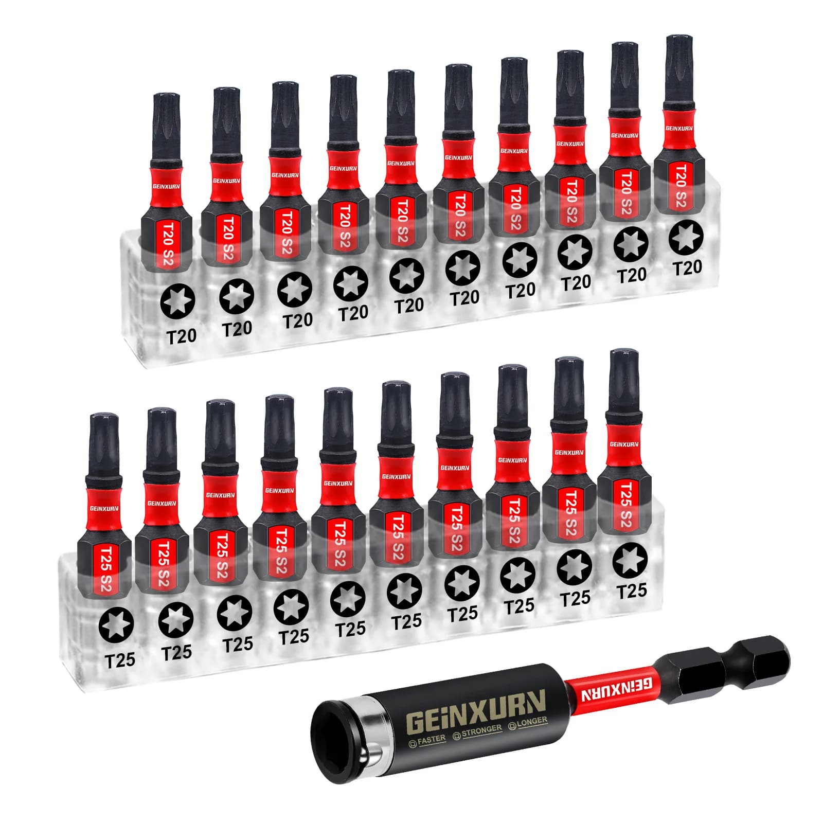 Geinxurn Set di punte per cacciavite Torx magnetico a impatto da 1 pollice/2 pollici (T20 /T25), set di punte elettriche in acciaio legato S2 con organizer per riporre oggetti