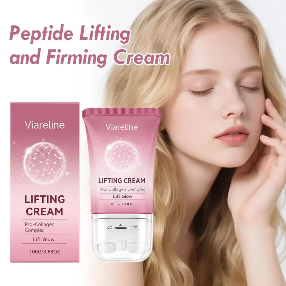 Viareline Crema Lifting Rassodante al Peptide, Crema Pro-Collagene per Collo con Rullo Massaggiante, Stick Crema Viso e Collo Riparatore Rassodante per la Pelle