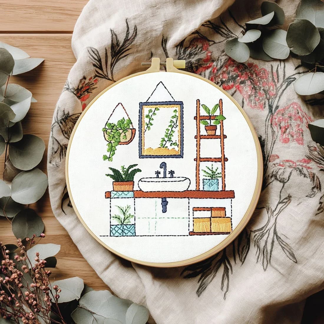 Kit per ricamo fai da te 20x20 cm/15x15 cm, motivo lavabo, per regalo