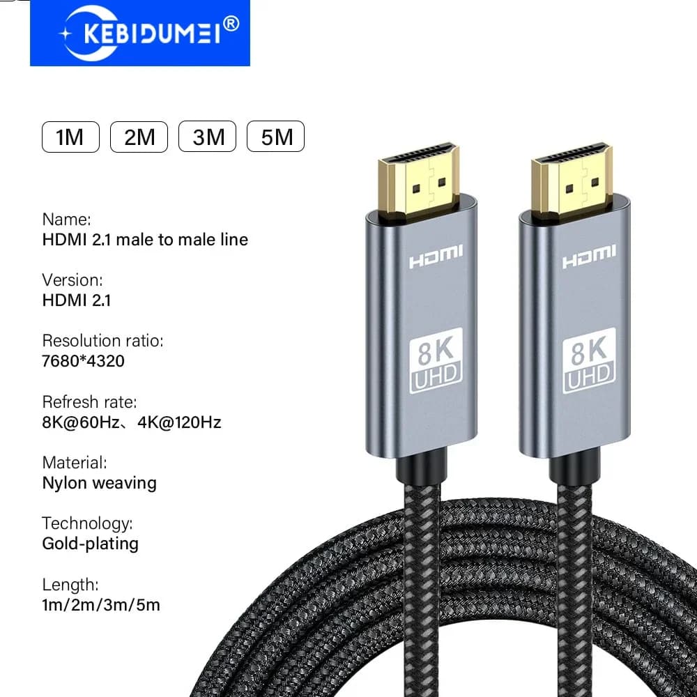 KEBIDUMEI 8K HDMI Cable 2.1 compatible HDMI cable 4K Dynamic HDR10 8K 60Hz 4K120Hz 48Gbps EARC 3D HDCP for PC Computer TV Box