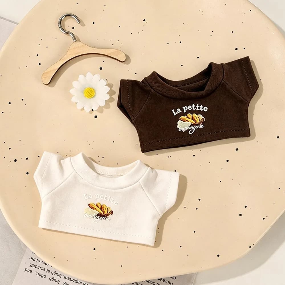 Cute Doll Short Sleeve T‑shirt Casual Bread Pattern Printed Top Outfit Accessories Cotton Doll Stuffed Doll Dress Up Toy Clothes