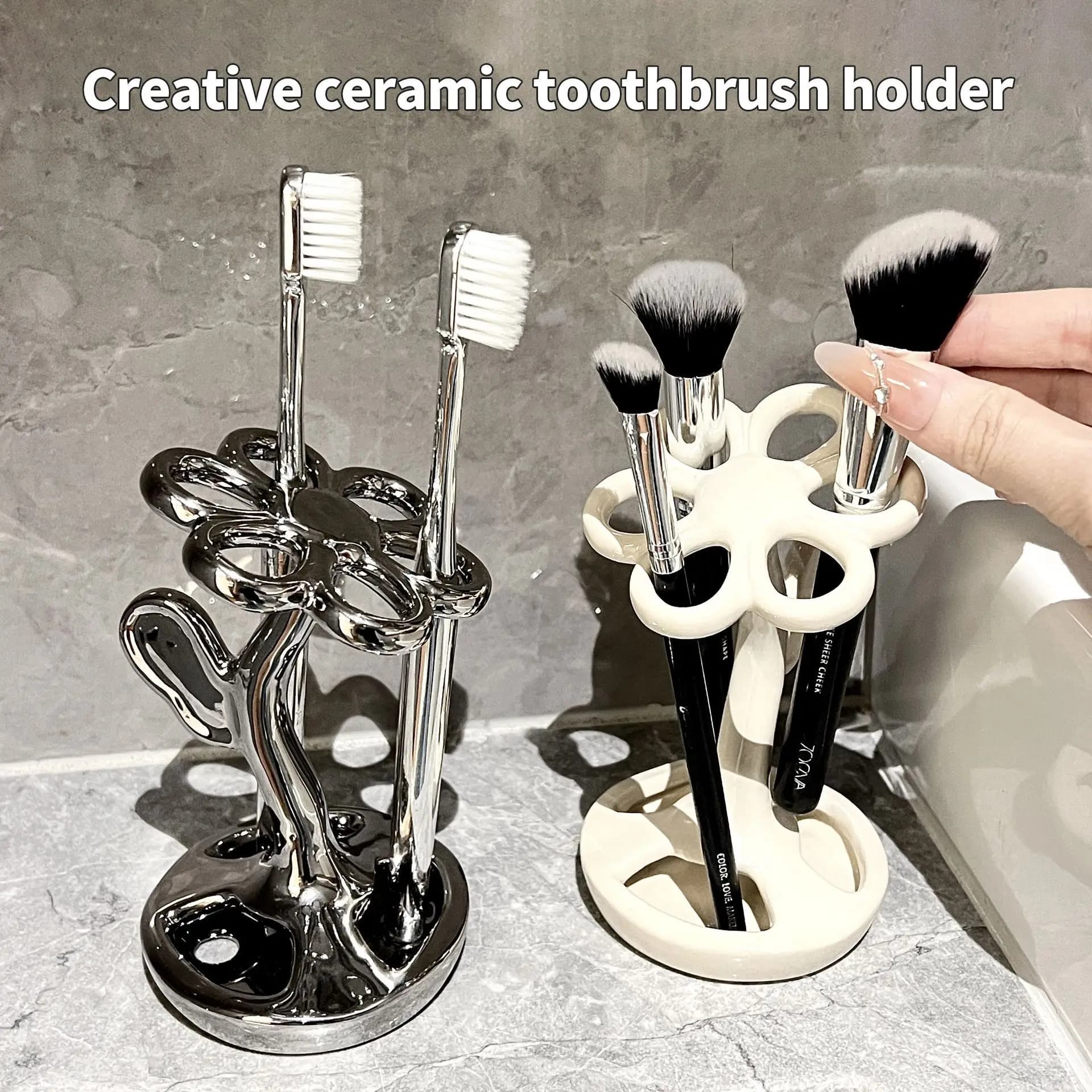 Flower Shaped Storage Rack Creative Ceramic Storage Rack Bathroom Cosmetics Jewelry Toothbrush Storage Rack Decoration Organizer
