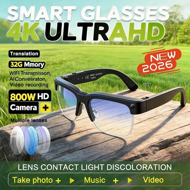 New 800W HD Camera AI Smart Glasses 4K Photo 1080P Video Recording Translation Call Waterproof Translation Sunglasses Men Women