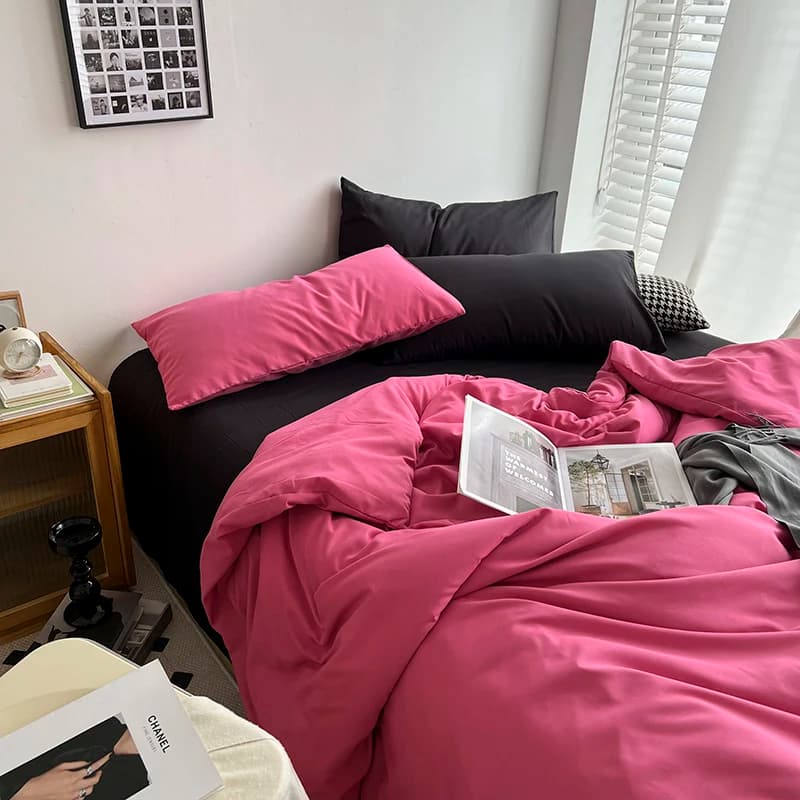 Set di biancheria da letto in cotone morbido lavato, 4 pezzi, moderno, con copripiumino, lenzuolo e federa, per tutte le stagioni, spedizione completa.