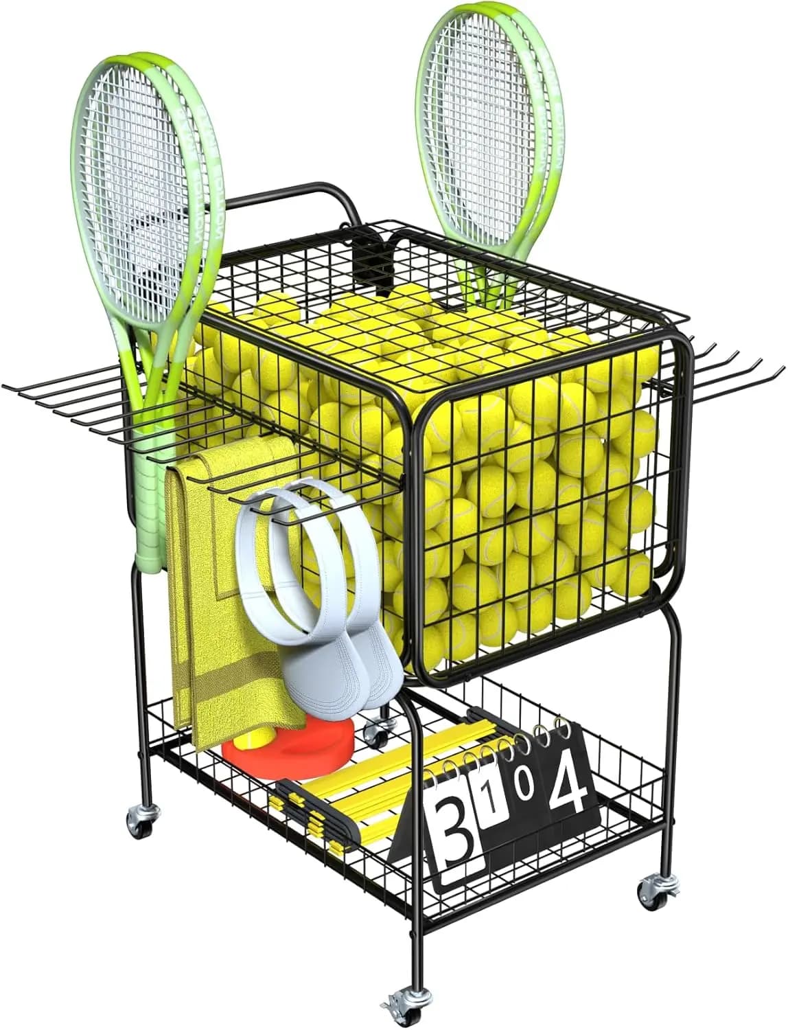 Carrello per palline da tennis per 350 palline, carrello con ruote, cestino per la biancheria, carrello multiuso extra large per riporre attrezzature sportive