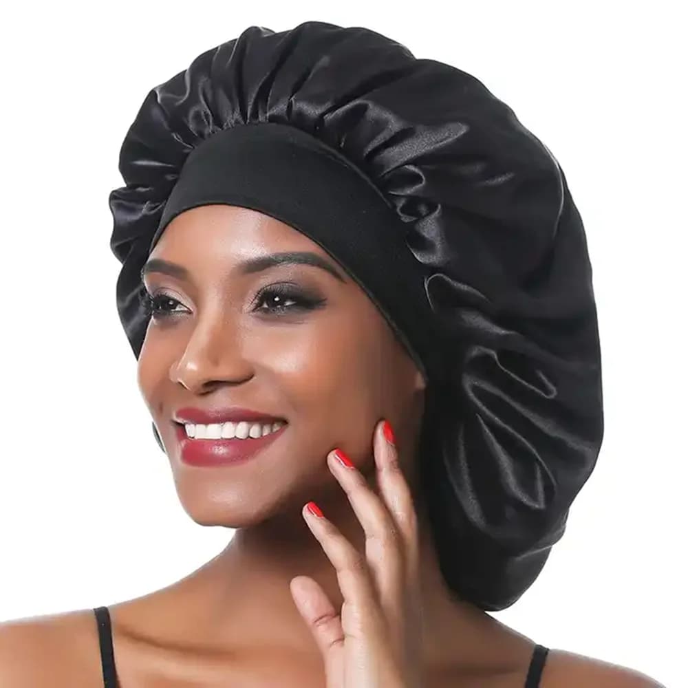 Women's silky hood for sleeping, reusable satin jumbo hood to protect hair, bathroom headset with large elastic band for dry hair