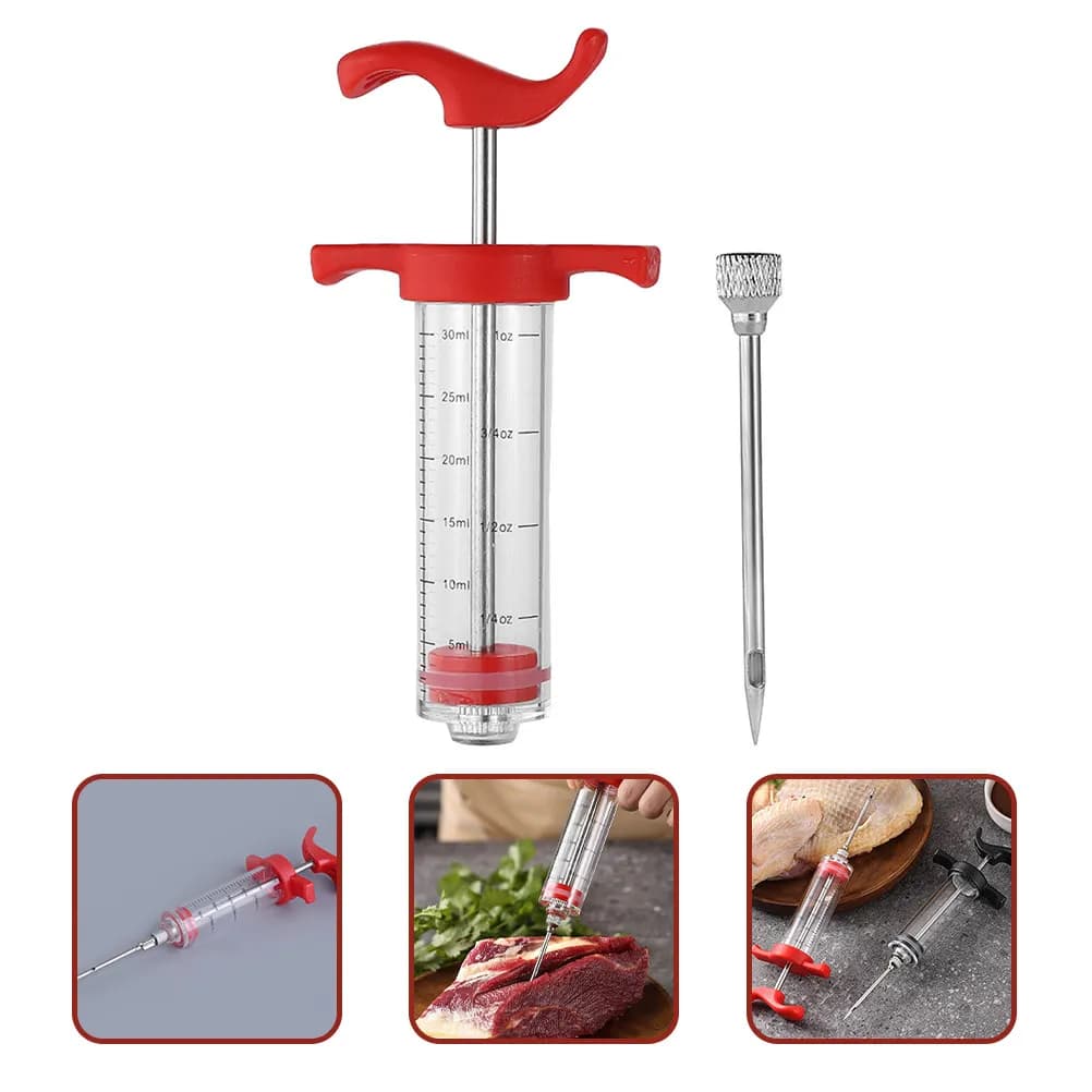 Set di 1 iniettore per carne trasparente con calibrazione di precisione, strumento per iniettare marinatura per tacchino, pollo, anatra, barbecue, gadget da cucina