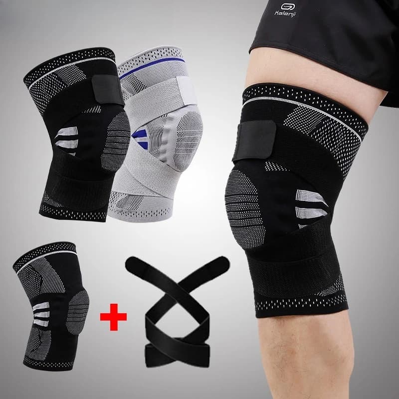 Ginocchiera Sportiva con Assorbimento degli Urti in Silicone, Protezione Antiscivolo, Cinghia di Serraggio Automatico, Supporto per Ginocchia e Rotule