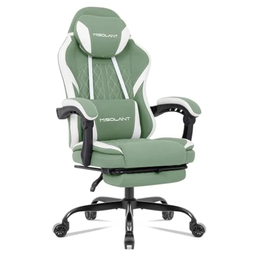 Gaming Chair for Adults, Fabric High Back Ergonomic Computer Game Chair with Footrest, Black, Adjustable Headrest and Massage L