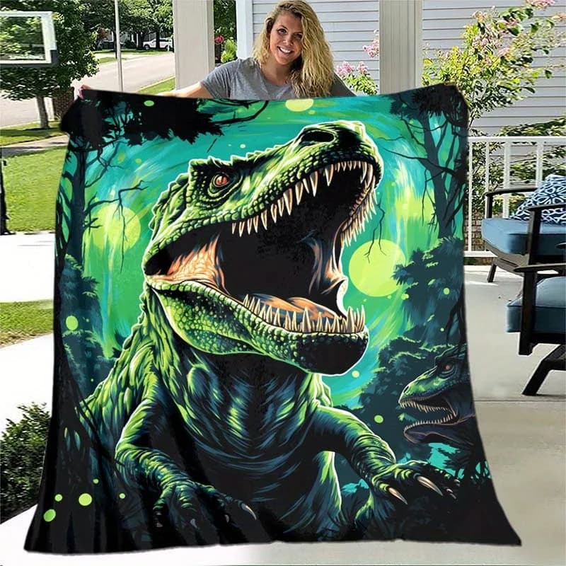 1 lancio di mostro di dinosauro verde fluorescente: flanella leggera per divano, letto, viaggi, campeggio