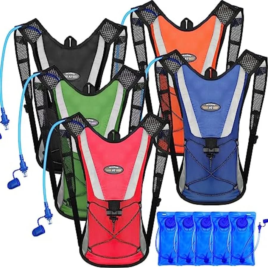 Set di 5 Zaini per Idratazione con 5 Sacche d'Acqua da 2L, Zaino Leggero per Uomo e Donna, Ideale per Corsa, Ciclismo, Escursionismo