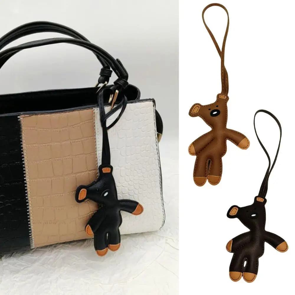 Mini Bear Keychain Leather Animal PU Keychain Hanging Ornament Backpack Gift Bag for Men Women Korean Stock Exchange Pendants Y2k