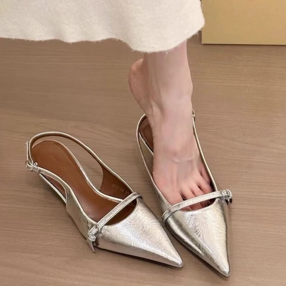 Sandali da donna neri con fiocco e tacco a spillo, eleganti, aperti dietro, alla moda, estivi, scarpe singole a punta, Mary Jane, Sandales Femme