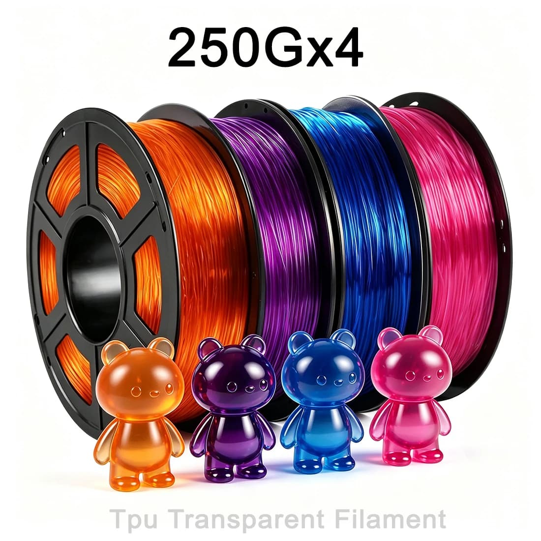 250g 500g 1Kg 1.75mm TPU 3D Printer Filament transparent Pink, Purple 3D Printing Filament tpu Flexible transparent blue, orange