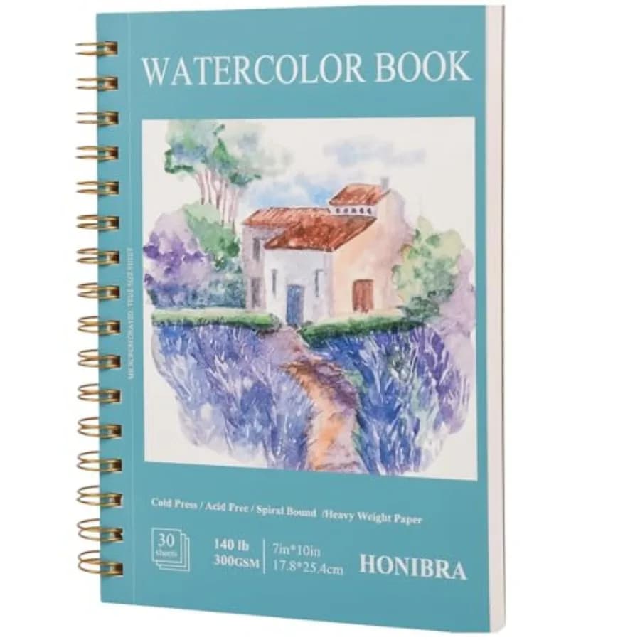 Watercolor Paper Pad 7"×10", Small Watercolor Sketchbook 140lb/300g, 30 Sheets Spiral Bound Art Journal for Drawing and Paintin